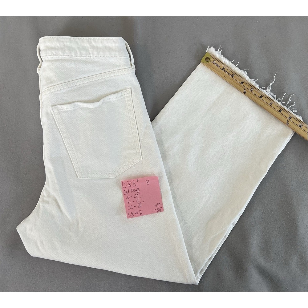 Old Navy White Extra High Rise Sky-Hi Wide Leg Denim Jeans Size 8 Out‎ Hem - Picture 8 of 8